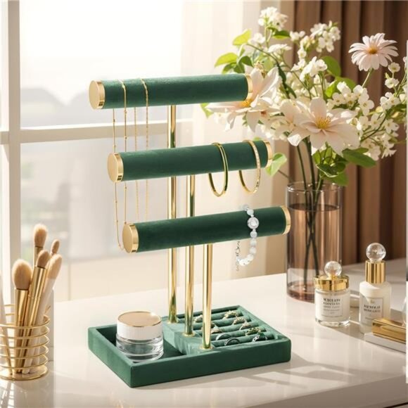 Bracelet Holder Jewelry Display Velvet T Bar Organizer Necklace Ring Watch Stand - Picture 2 of 7